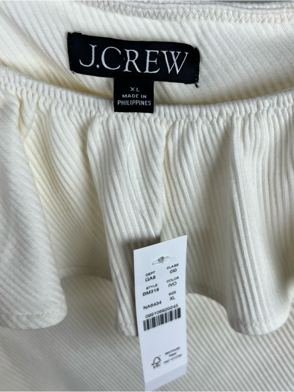NWT J. Crew One Shoulder Ruffleneck Top Vintage Rib Neutral Ivory 2022 Size XL - Picture 8 of 10